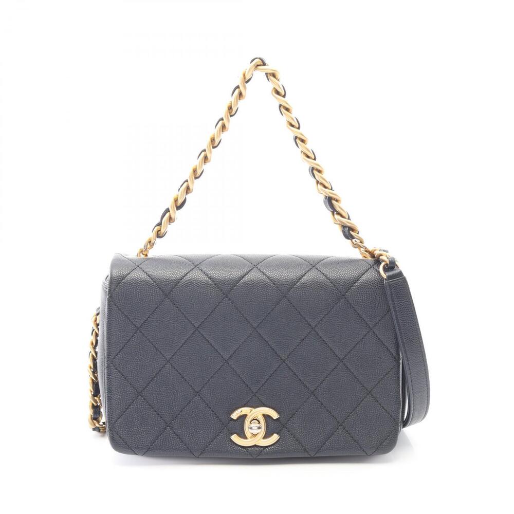 Chanel Matelasse Flap Shoulder Bag Calfskin Leather Navy Blue